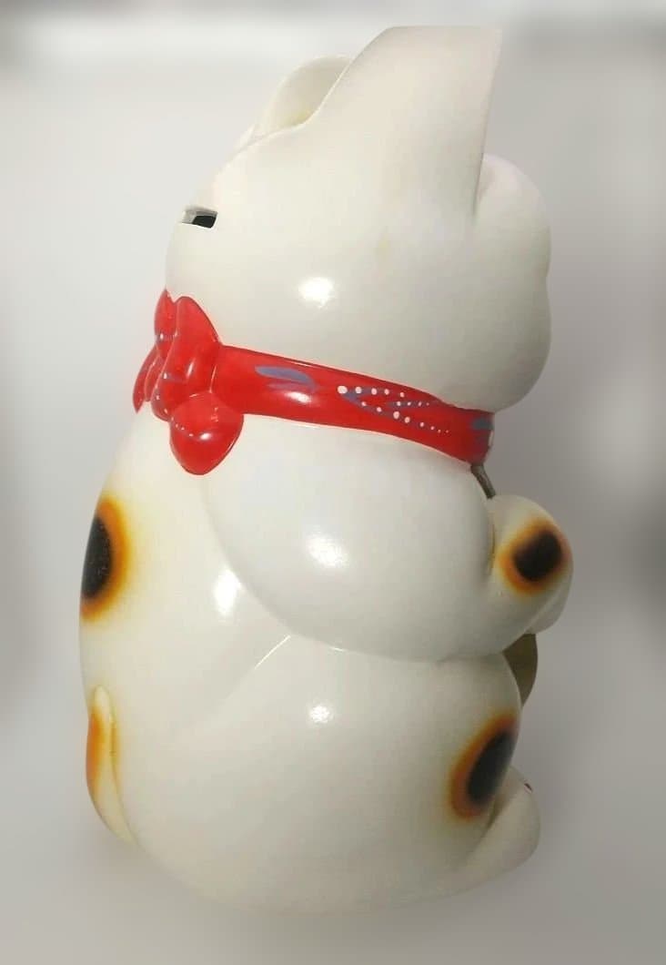 【希少・新品同様】とても大きな招き猫 左手挙げ 約34cm 陶器製 昭和レトロ
