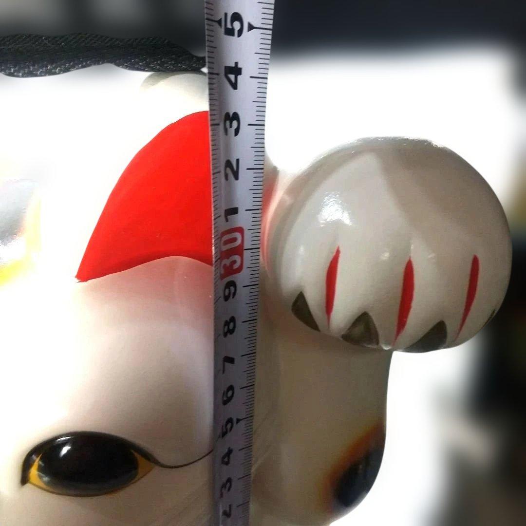 【希少・新品同様】とても大きな招き猫 左手挙げ 約34cm 陶器製 昭和レトロ