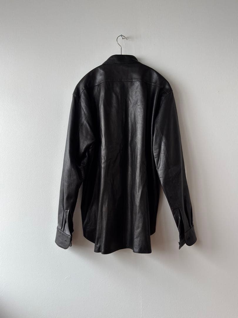 希少 アニエスベーオム レザーシャツジャケット 1 M~L ブラック フランス製