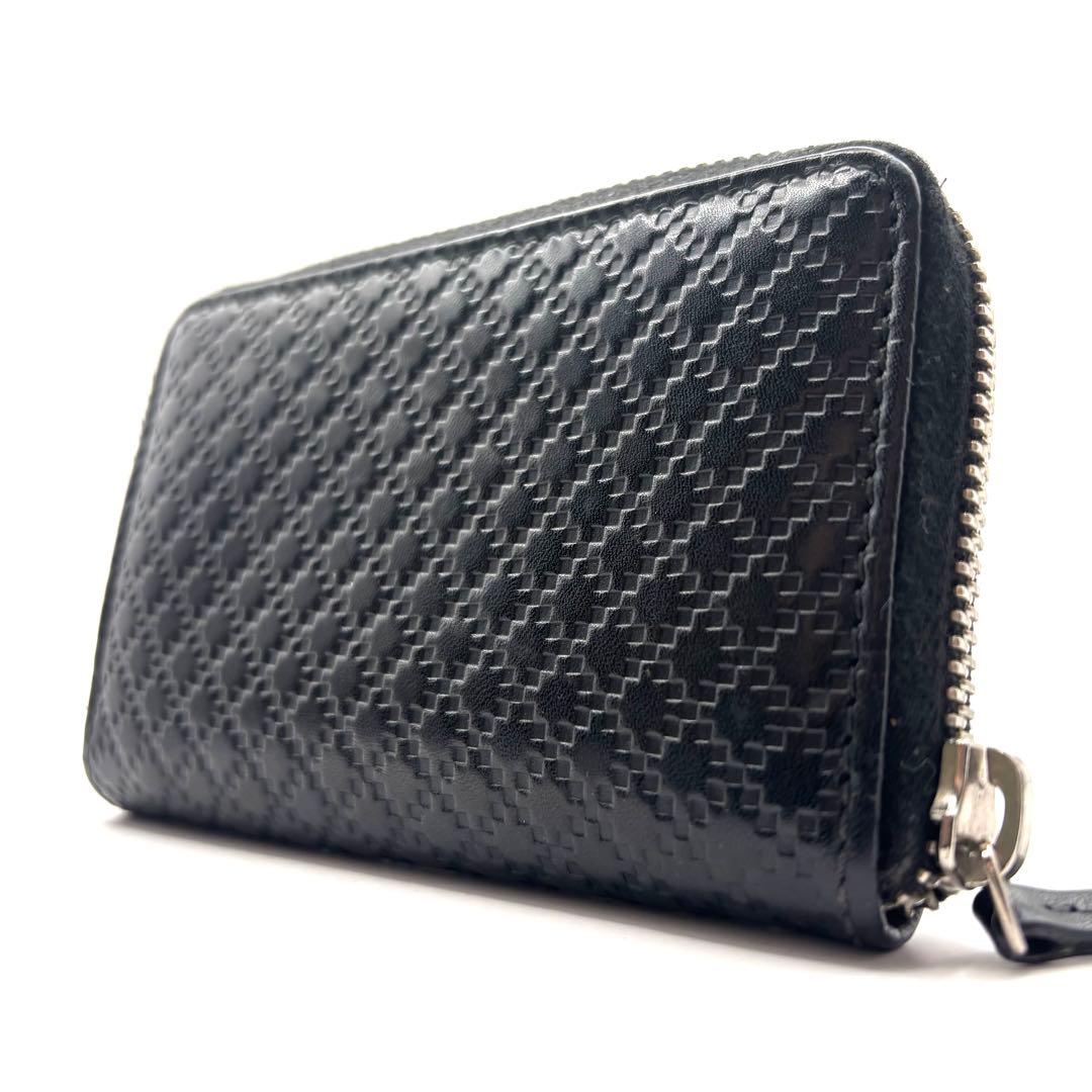 グッチ ケース ディアマンテ ラウンドファスナー レザー ブラック