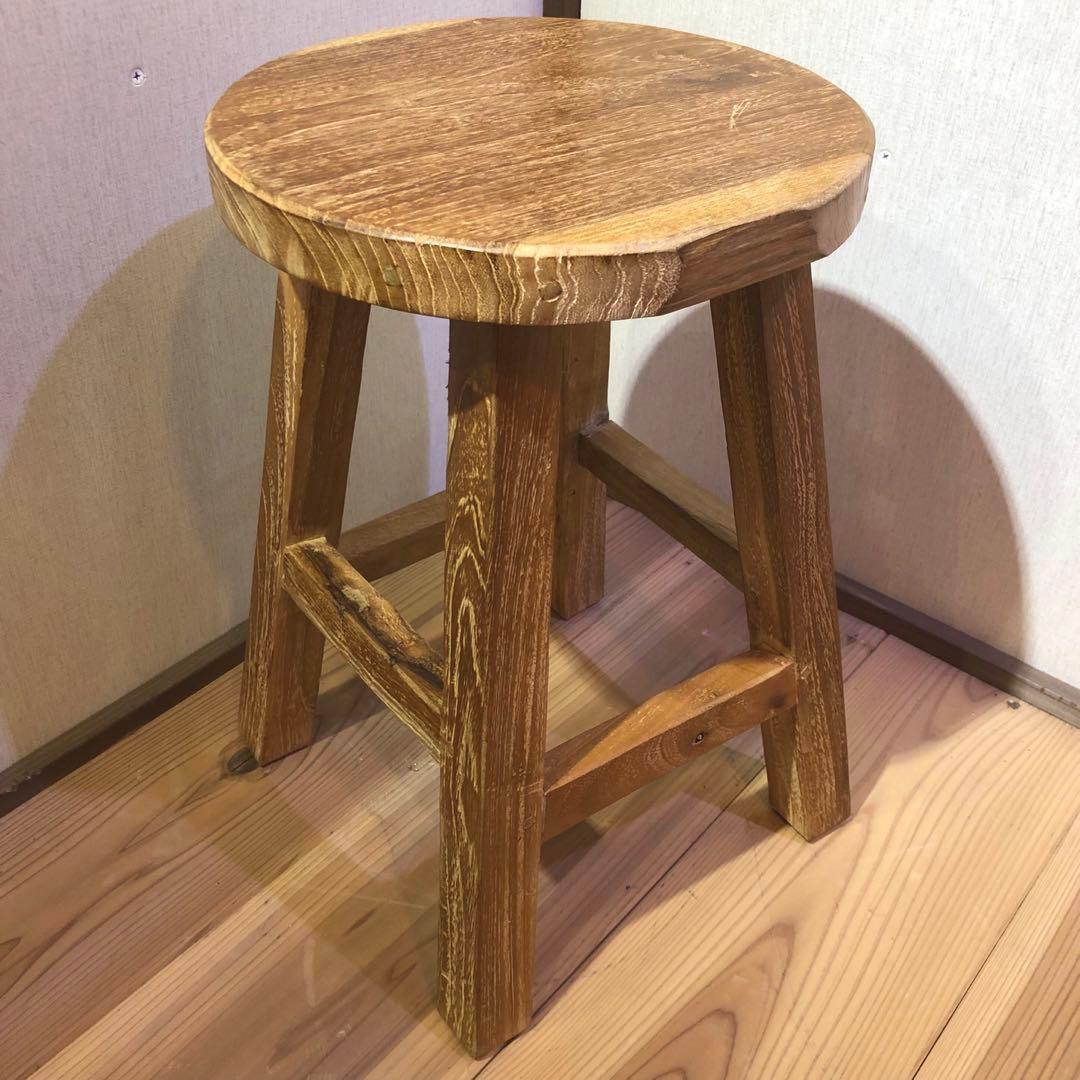 オールドチーク材のスツール 無垢材 円形 丸型 腰掛け 椅子 ラウンドスツール