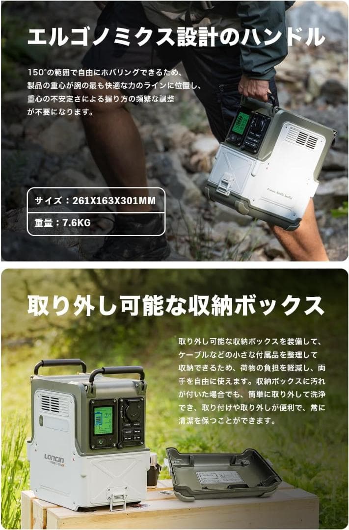 Loncin ポータブル電源 AC100V 512Wh 定格600W 7.6kg