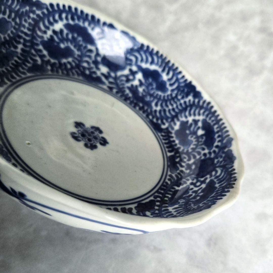 無傷　完品　古伊万里　染付　花唐草　深皿　江戸時代　金直し　金継ぎ　骨董　蛸唐草