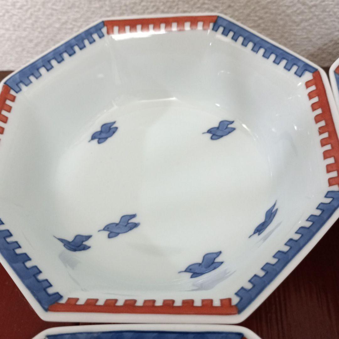 有田焼　館林弘明　鳥絵　八角皿　 4枚　保管品