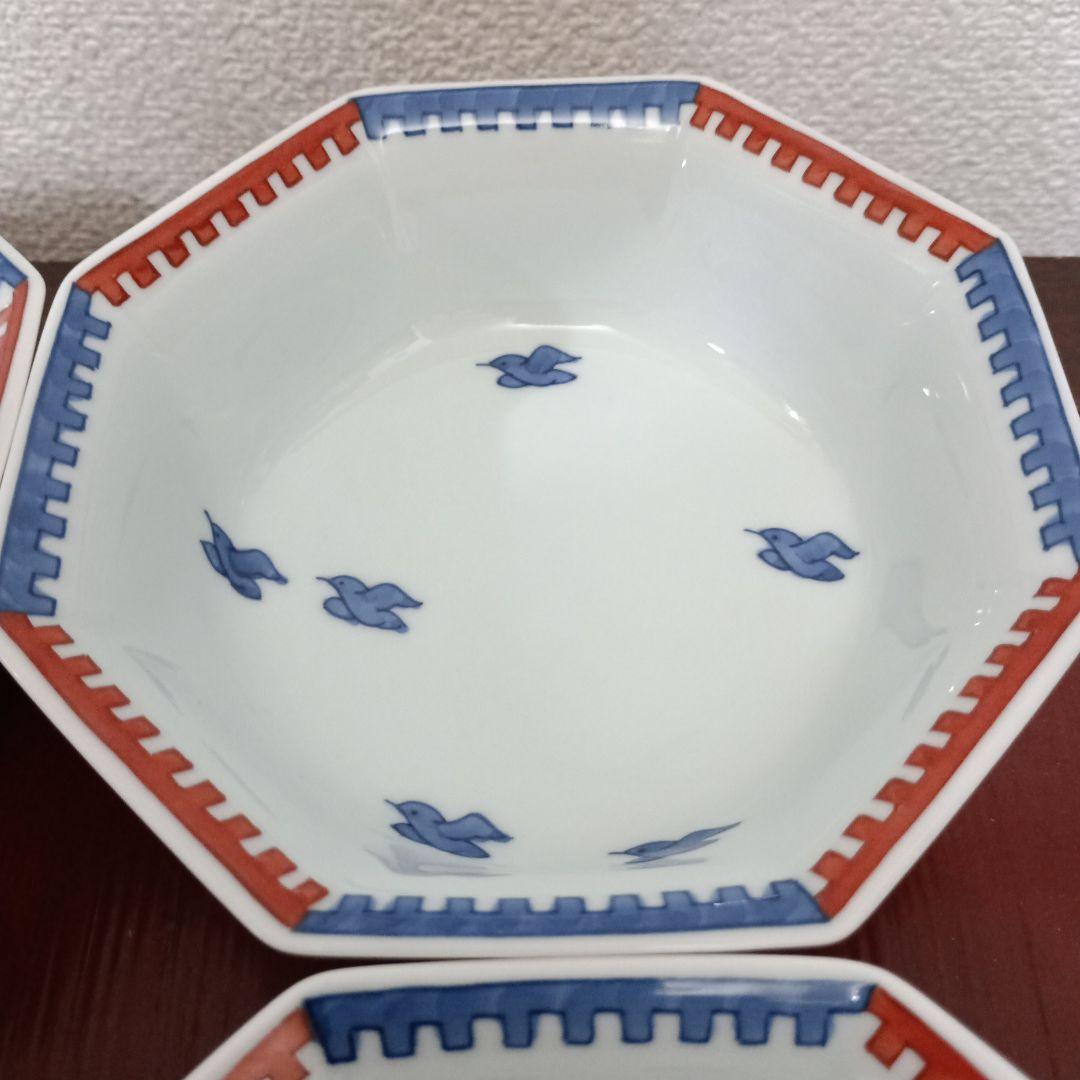 有田焼　館林弘明　鳥絵　八角皿　 4枚　保管品