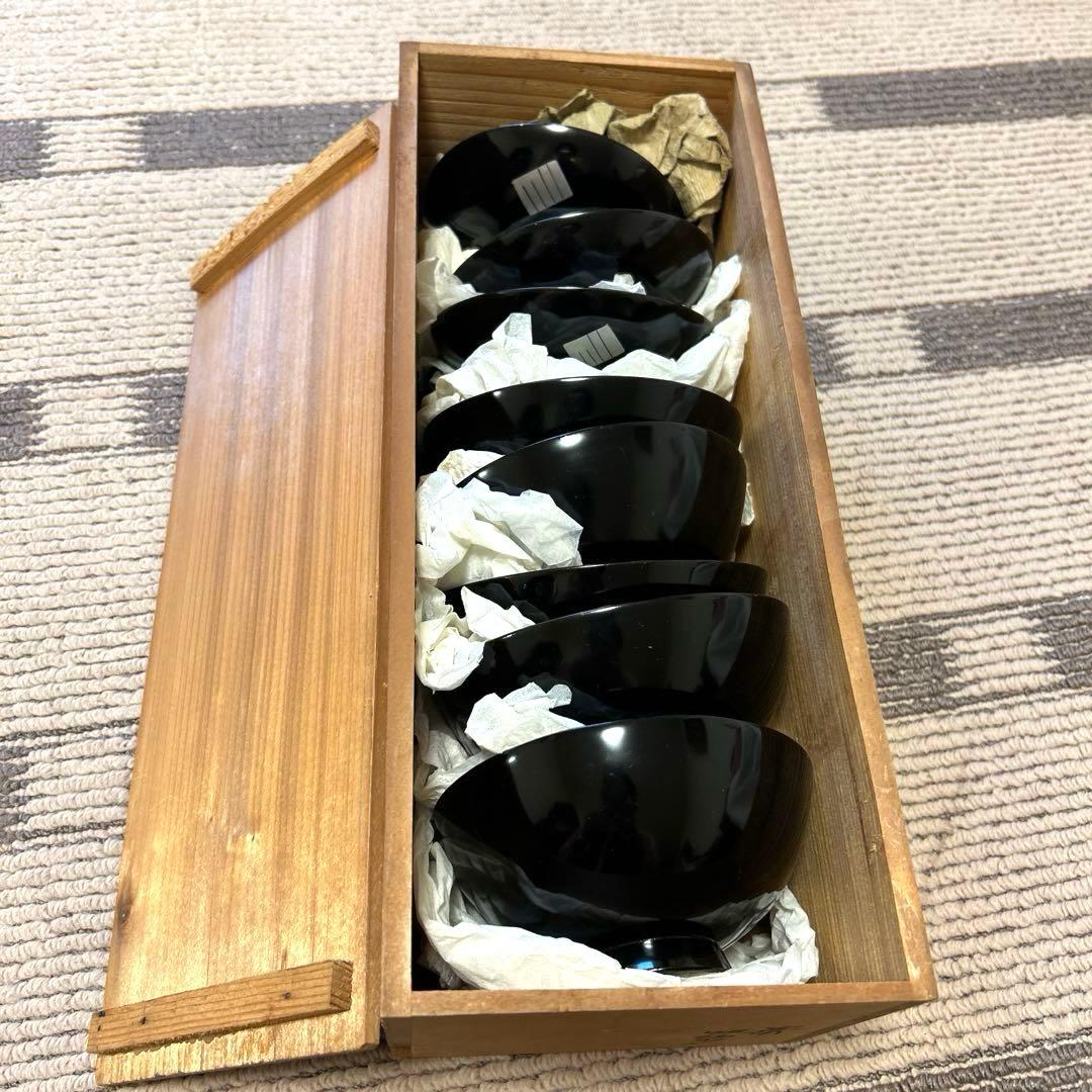 1950年代本塗り　木製　漆器椀 お雑煮碗　5個セット 黒 貝合わせ金色装飾