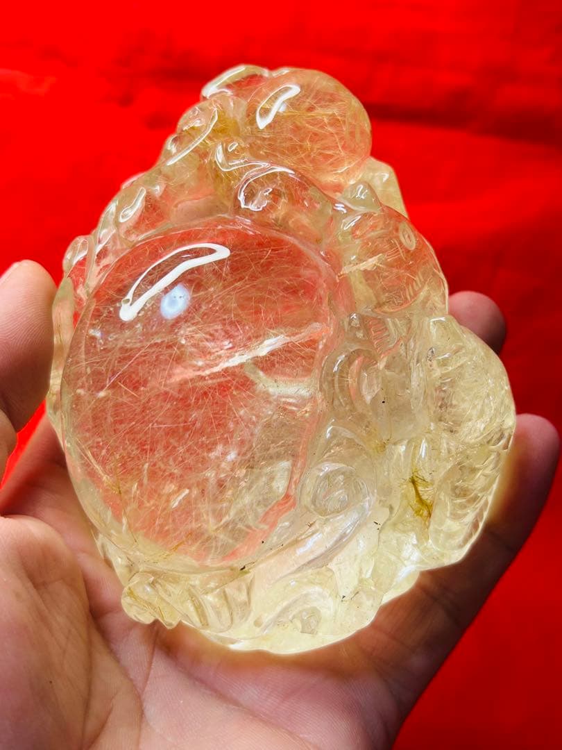 水晶 魚彫刻 約10cm 木製台座付き