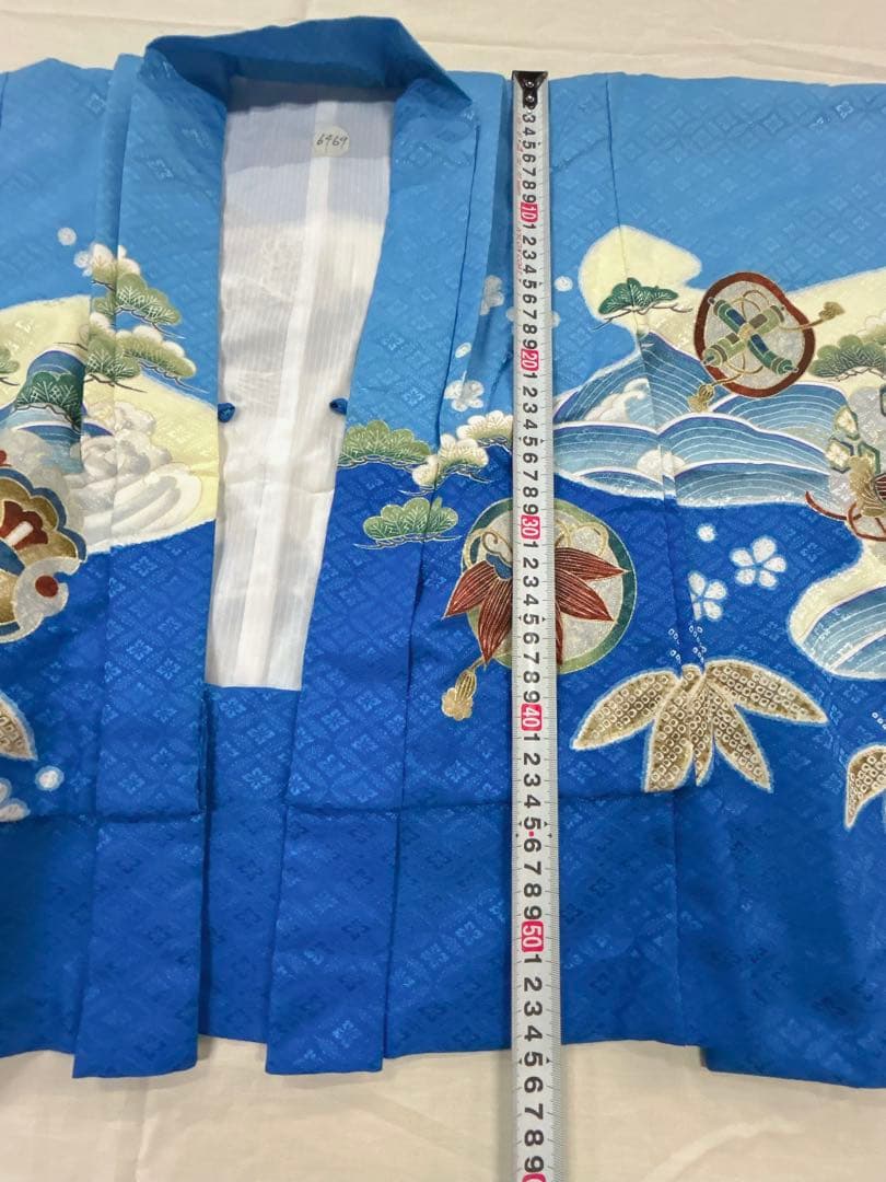 七五三5歳の男の子用の羽織着物と襦袢の3点セット羽織は水色と紺色のグラデーション