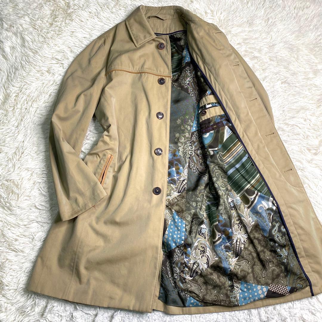 良品✨Etro ステンカラーコート ライナー ペイズリー 総柄 レザー 綿 L