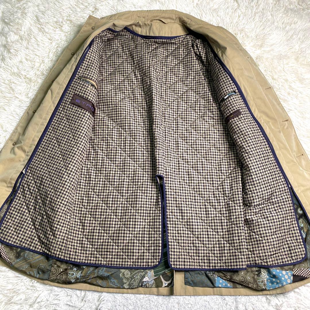 良品✨Etro ステンカラーコート ライナー ペイズリー 総柄 レザー 綿 L
