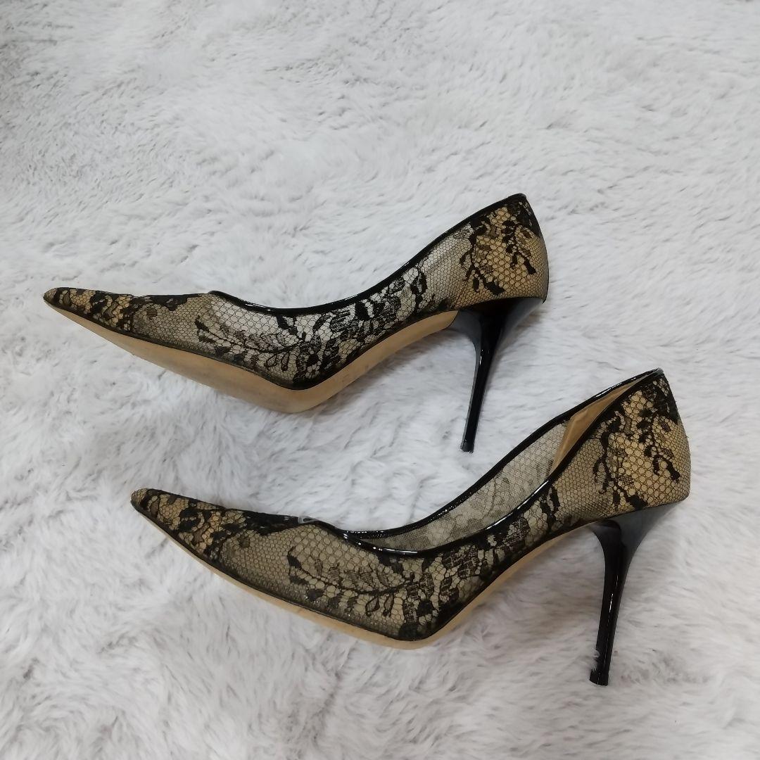 JIMMY CHOO 39．5　レース　ブラック　ポインテッドトゥ　パンプス