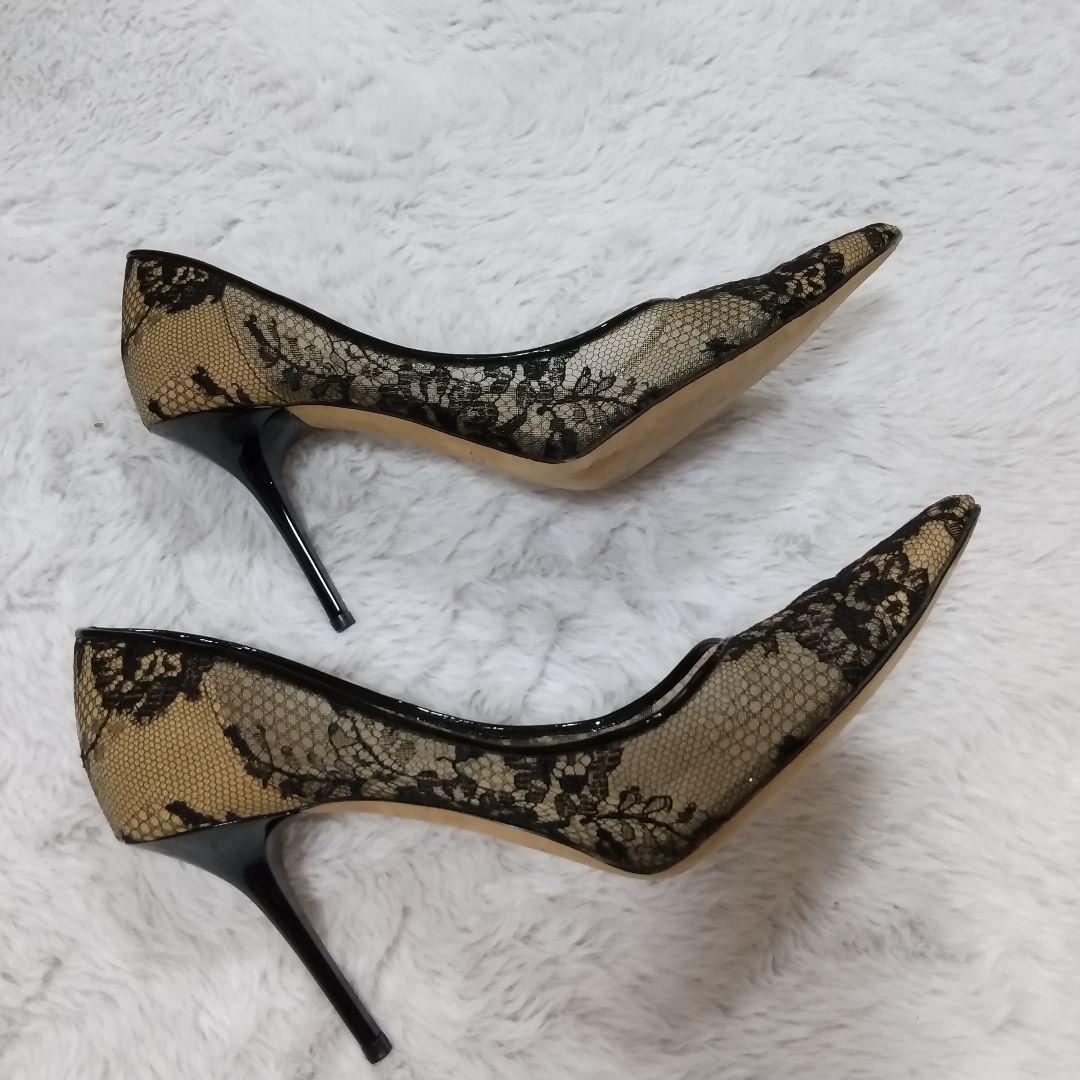 JIMMY CHOO 39．5　レース　ブラック　ポインテッドトゥ　パンプス