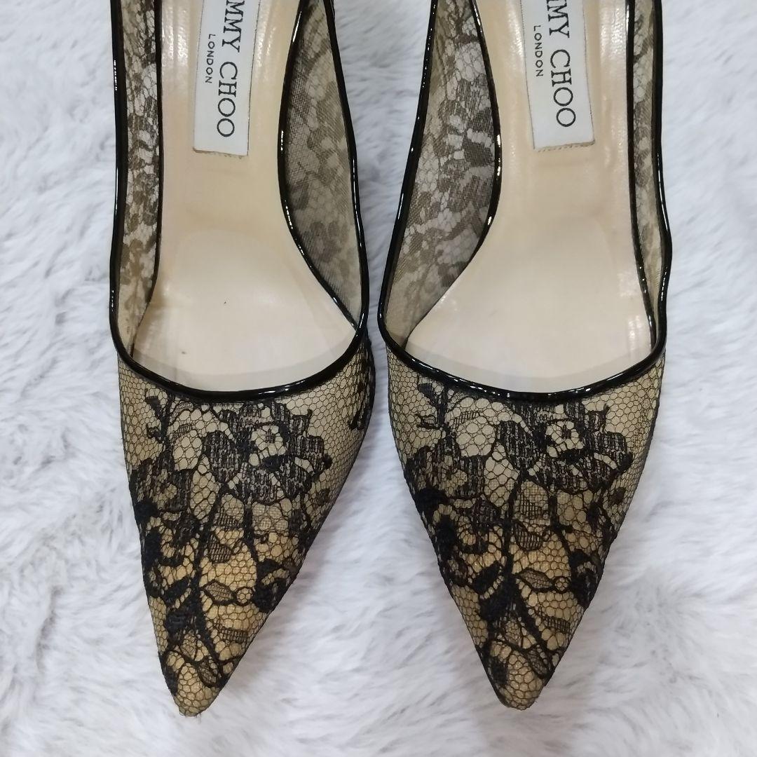 JIMMY CHOO 39．5　レース　ブラック　ポインテッドトゥ　パンプス