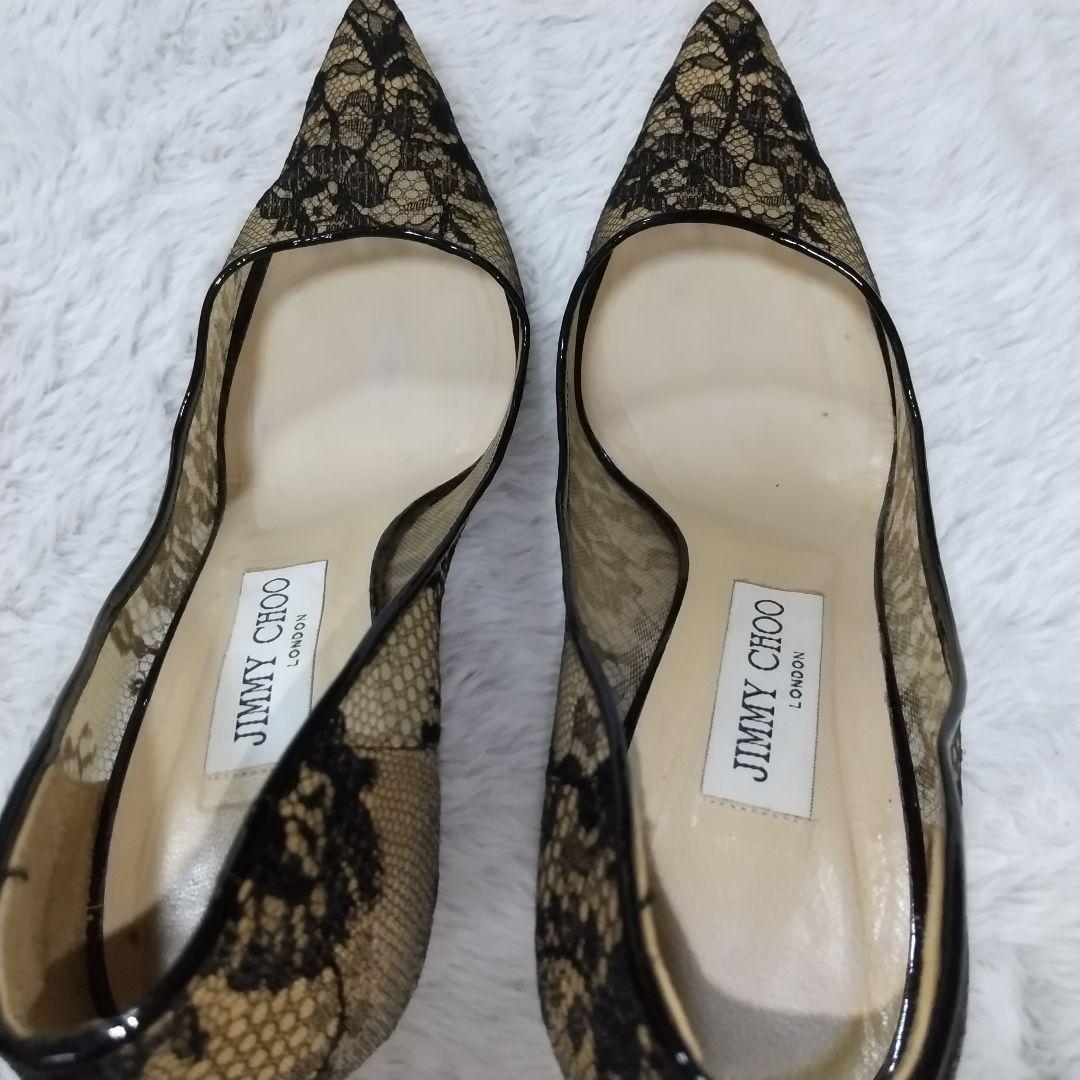 JIMMY CHOO 39．5　レース　ブラック　ポインテッドトゥ　パンプス