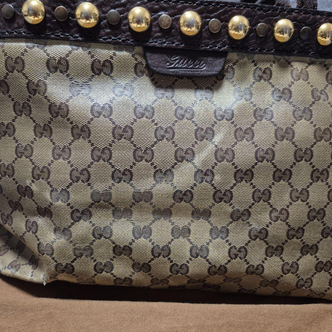 GUCCI GGキャンバス トートバッグ ゴールドスタッズ