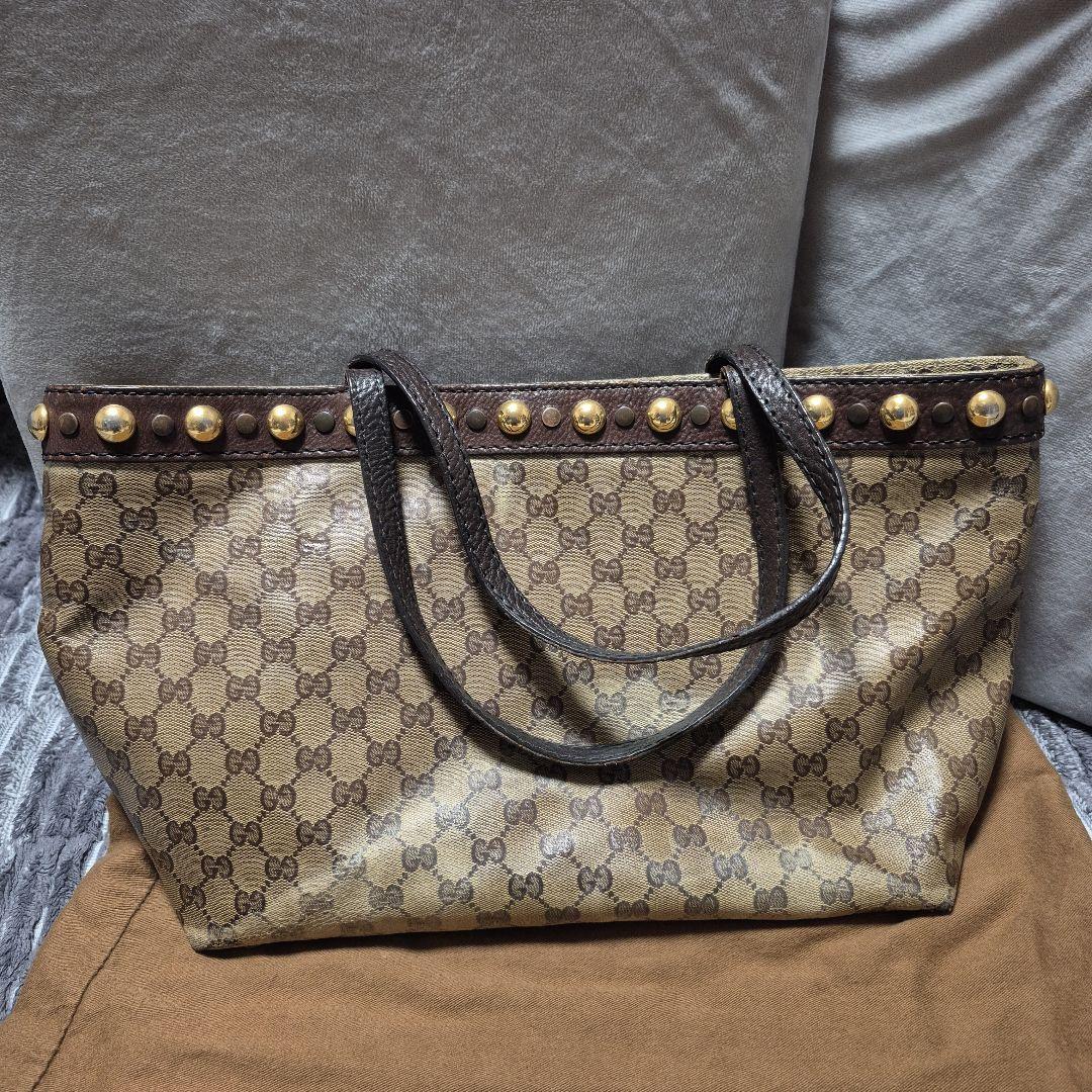 GUCCI GGキャンバス トートバッグ ゴールドスタッズ