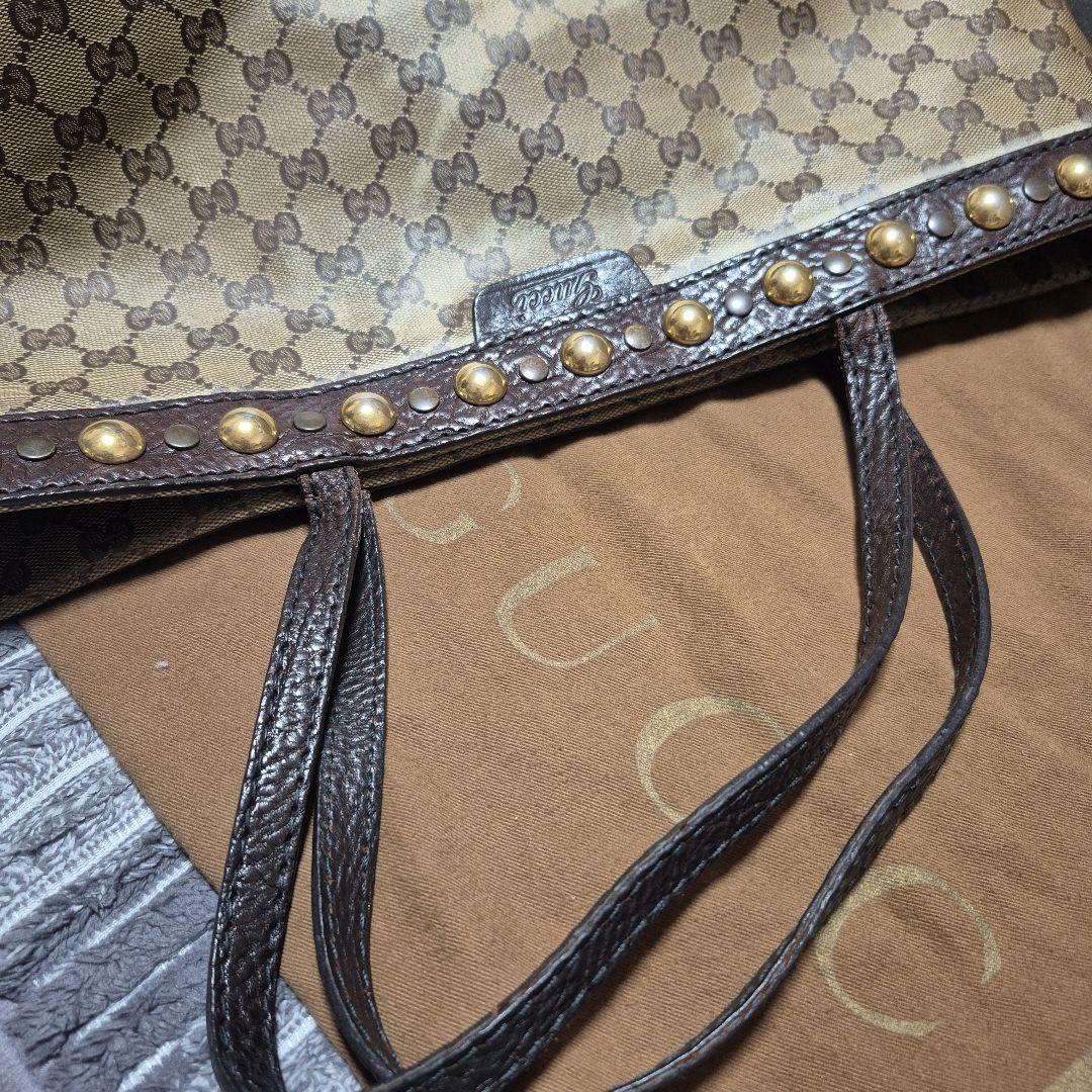 GUCCI GGキャンバス トートバッグ ゴールドスタッズ