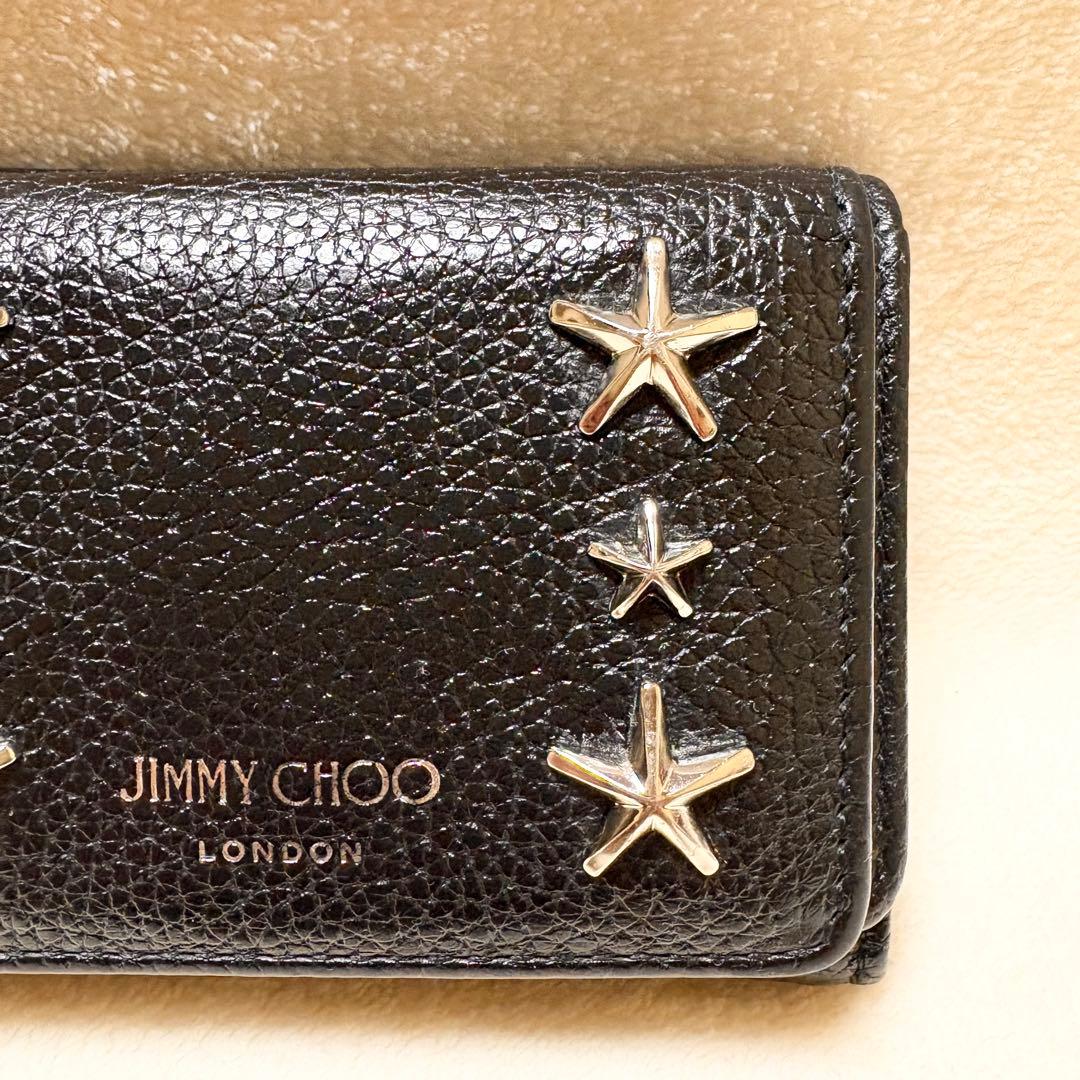 JIMMY CHOO Nemo 黒 レザー 三つ折り財布 スタースタッズ