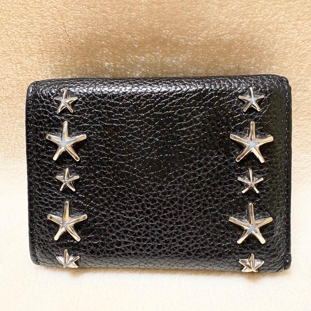 JIMMY CHOO Nemo 黒 レザー 三つ折り財布 スタースタッズ