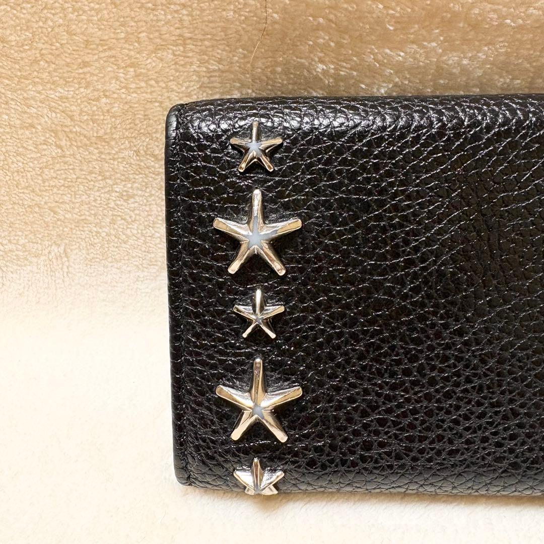 JIMMY CHOO Nemo 黒 レザー 三つ折り財布 スタースタッズ