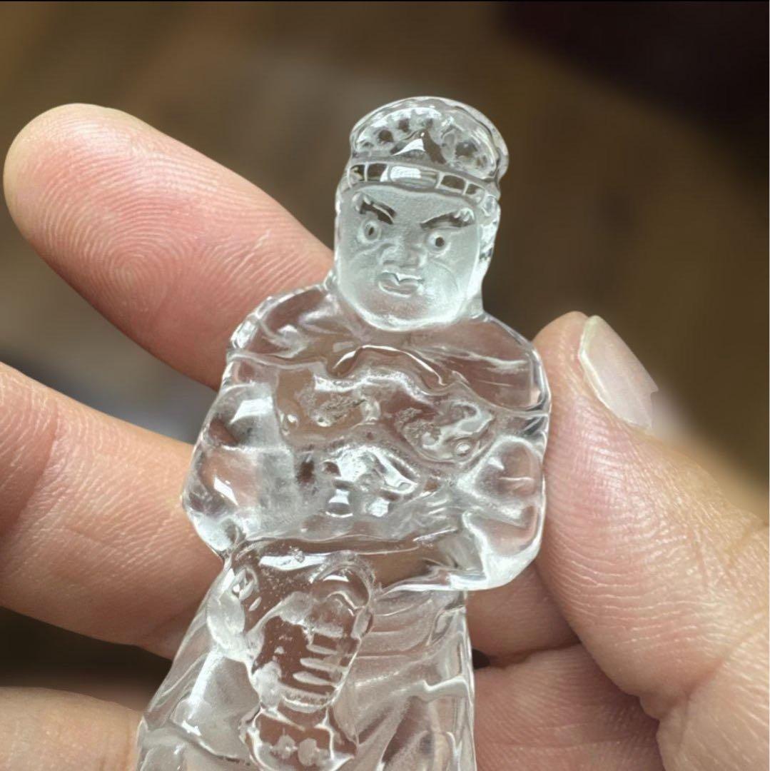 【高品質】不動明王 水晶彫刻 置物 台座付き