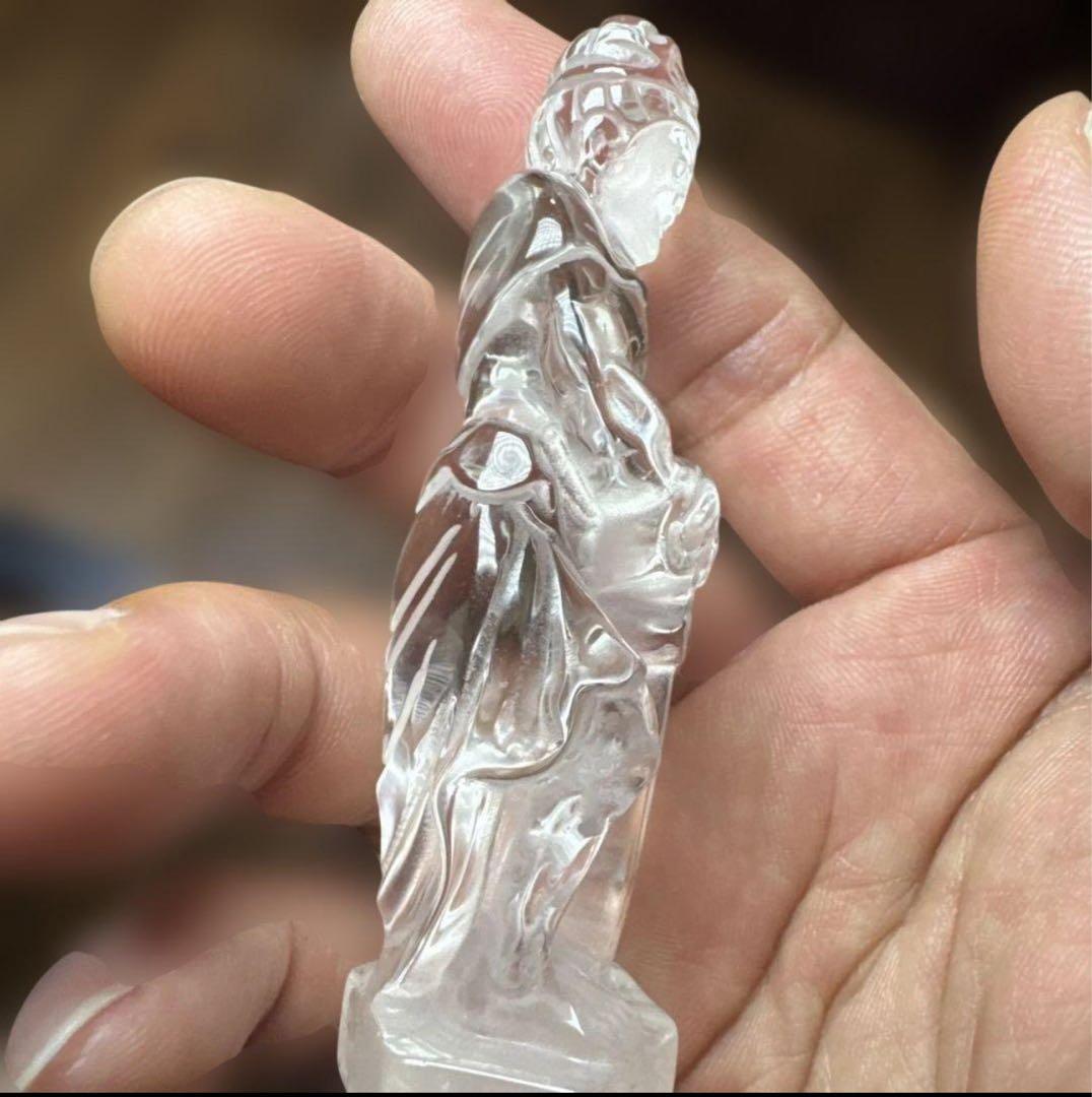 【高品質】不動明王 水晶彫刻 置物 台座付き