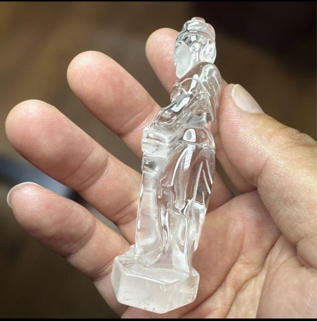 【高品質】不動明王 水晶彫刻 置物 台座付き