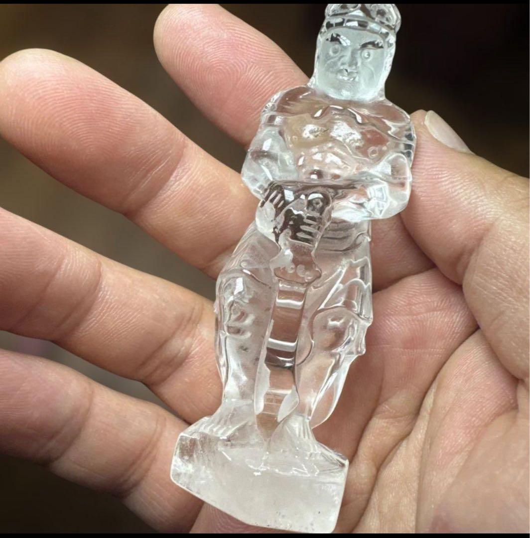【高品質】不動明王 水晶彫刻 置物 台座付き