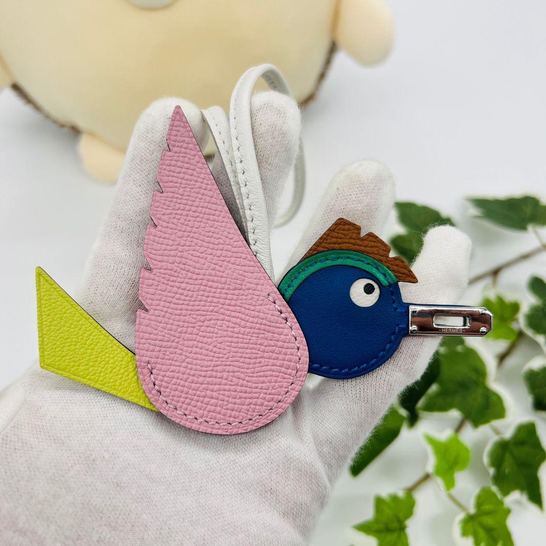 エルメス バーディ 鳥　B刻印 チャーム　キーホルダー マルチカラー レザー