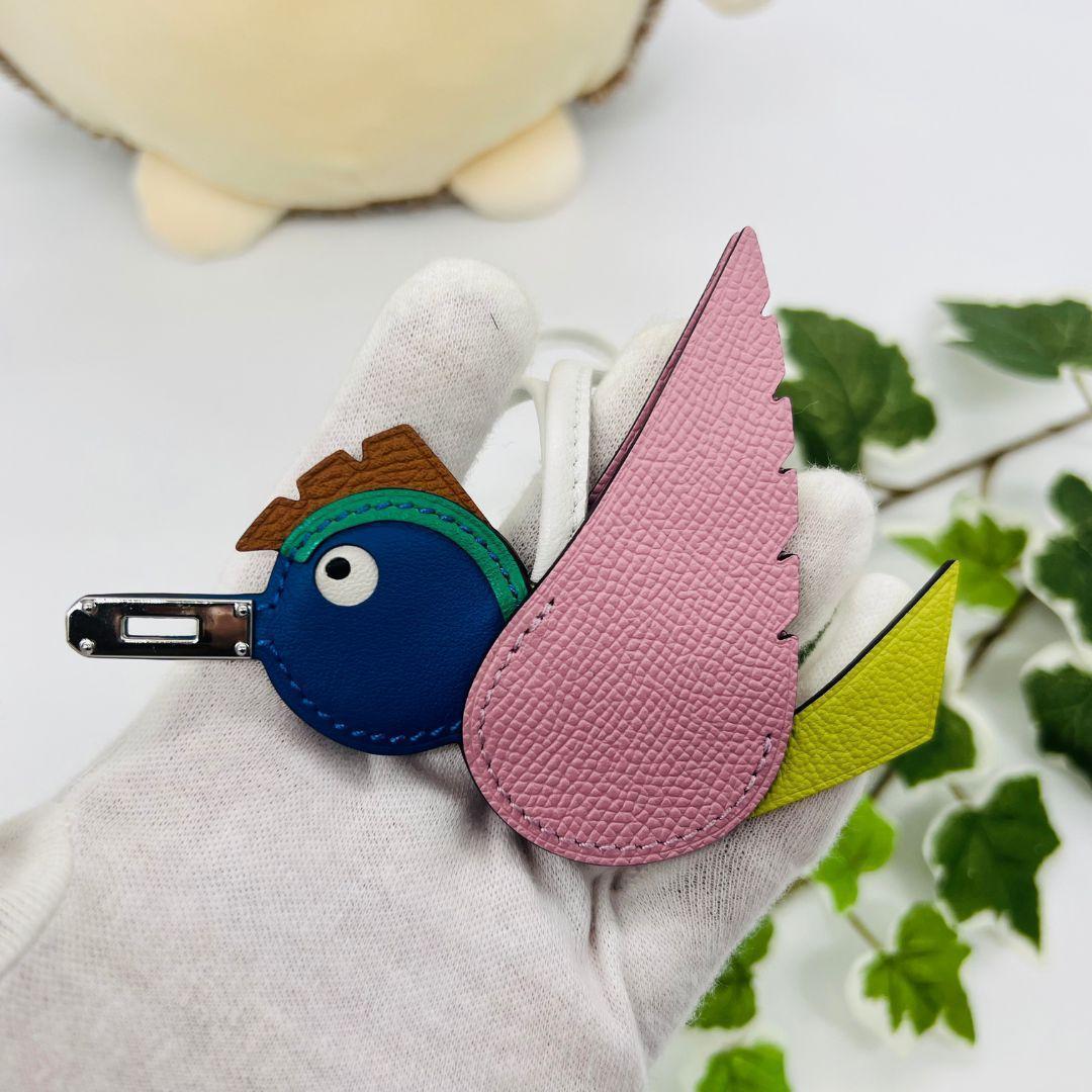 エルメス バーディ 鳥　B刻印 チャーム　キーホルダー マルチカラー レザー