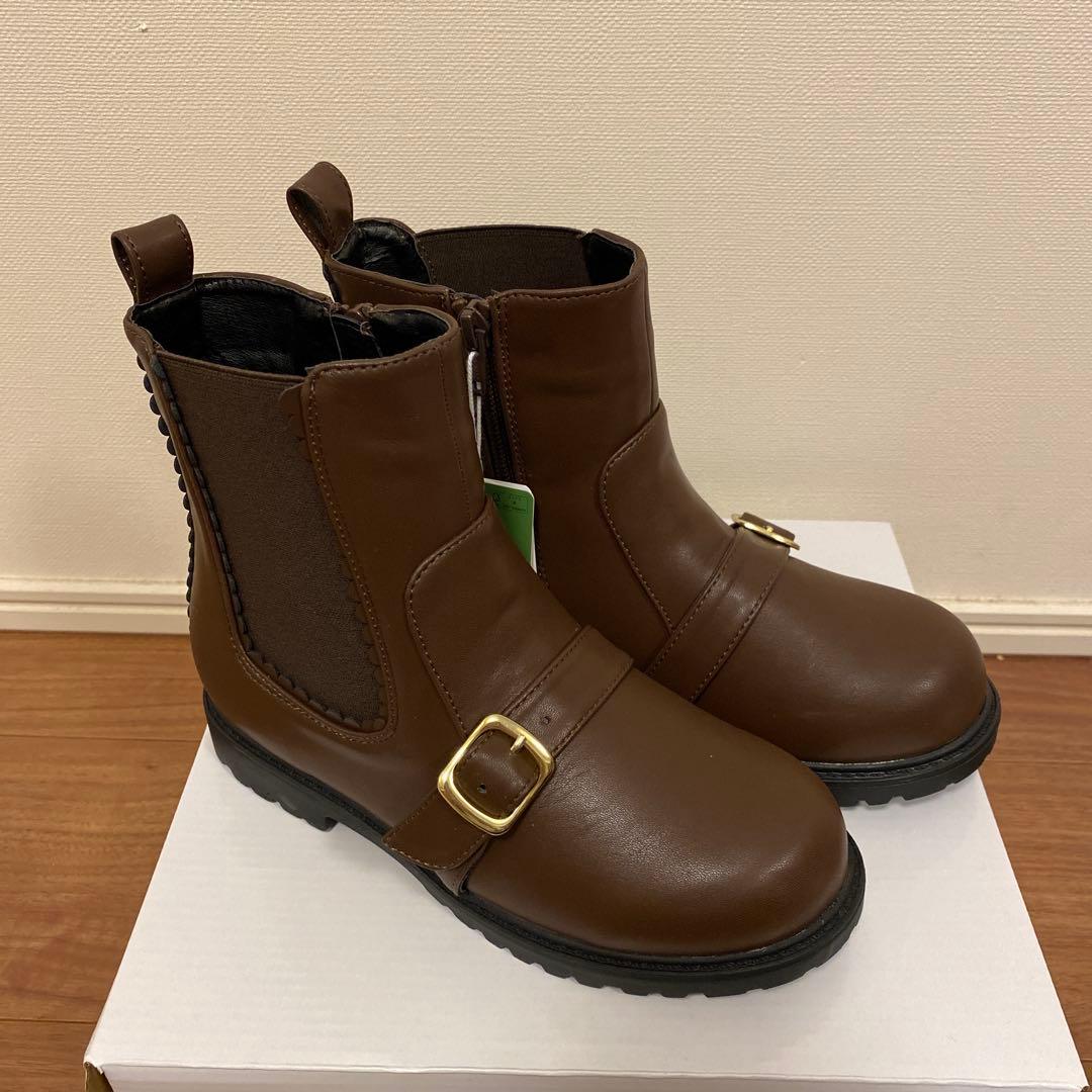 新品　タグ付き　ケイトスペード　キッズ　ベルトサイドゴアブーツ　茶 23cm