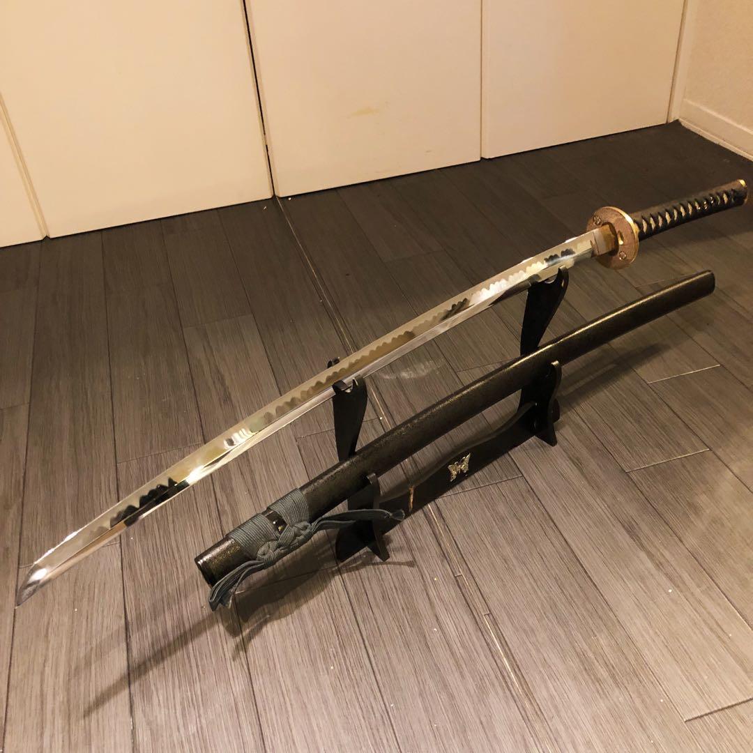 高級模造刀　居合刀　金の鍔　緑拵え