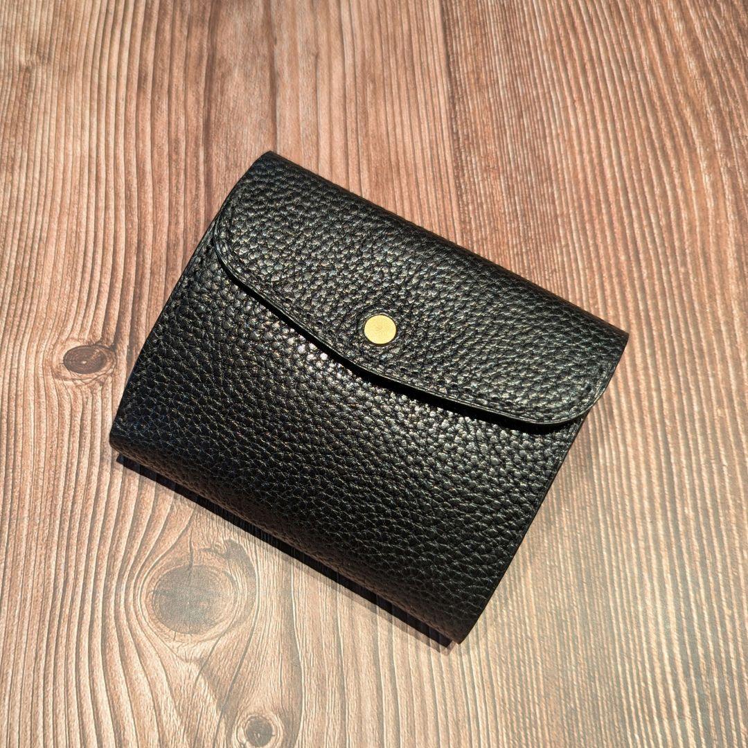 イタリアンレザー × ハンドメイド 二つ折り財布（黒）