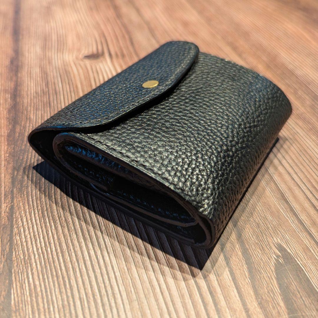 イタリアンレザー × ハンドメイド 二つ折り財布（黒）