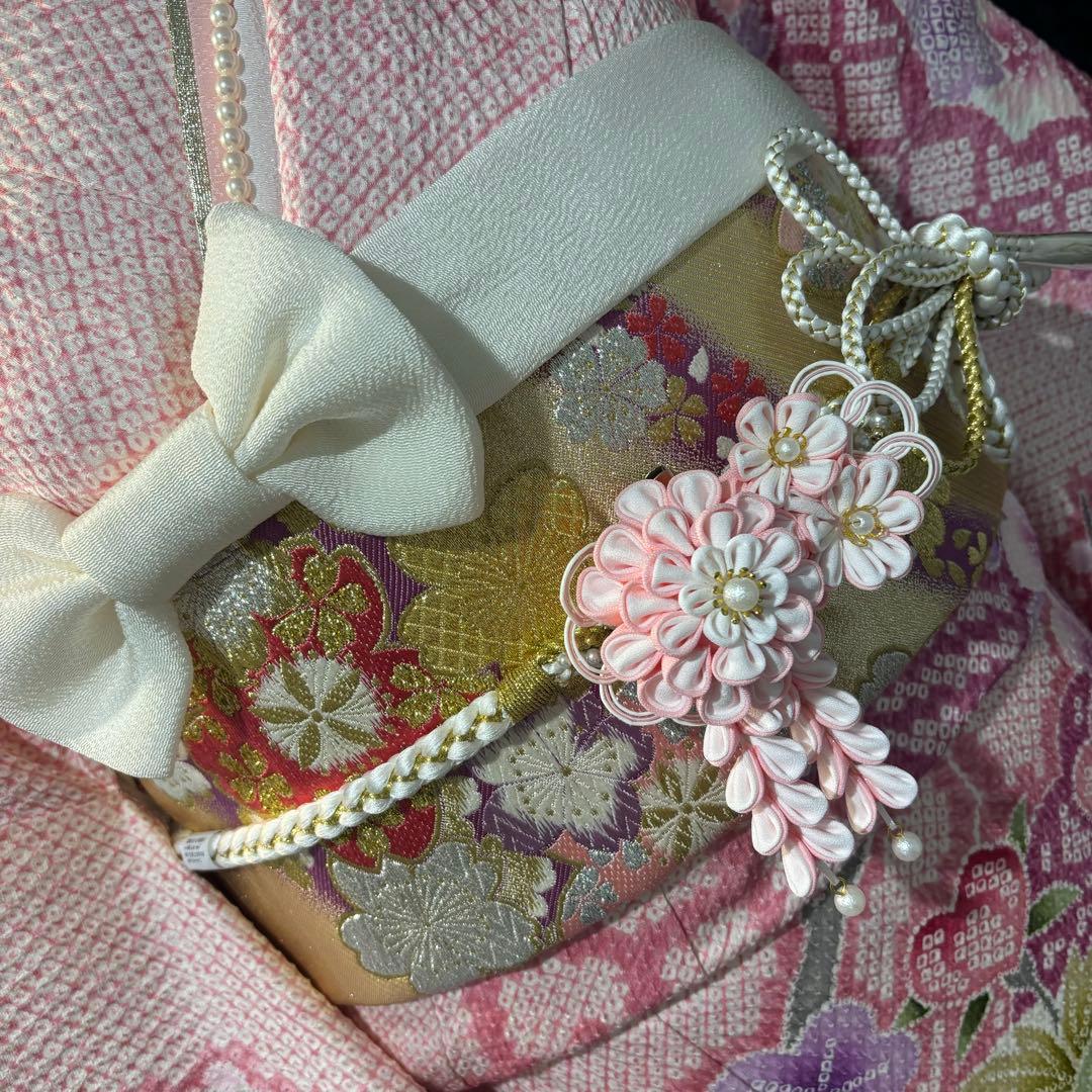 美品　総絞り　淡色　金駒刺繍　花模様　逸品　振袖　フルセット 振り袖