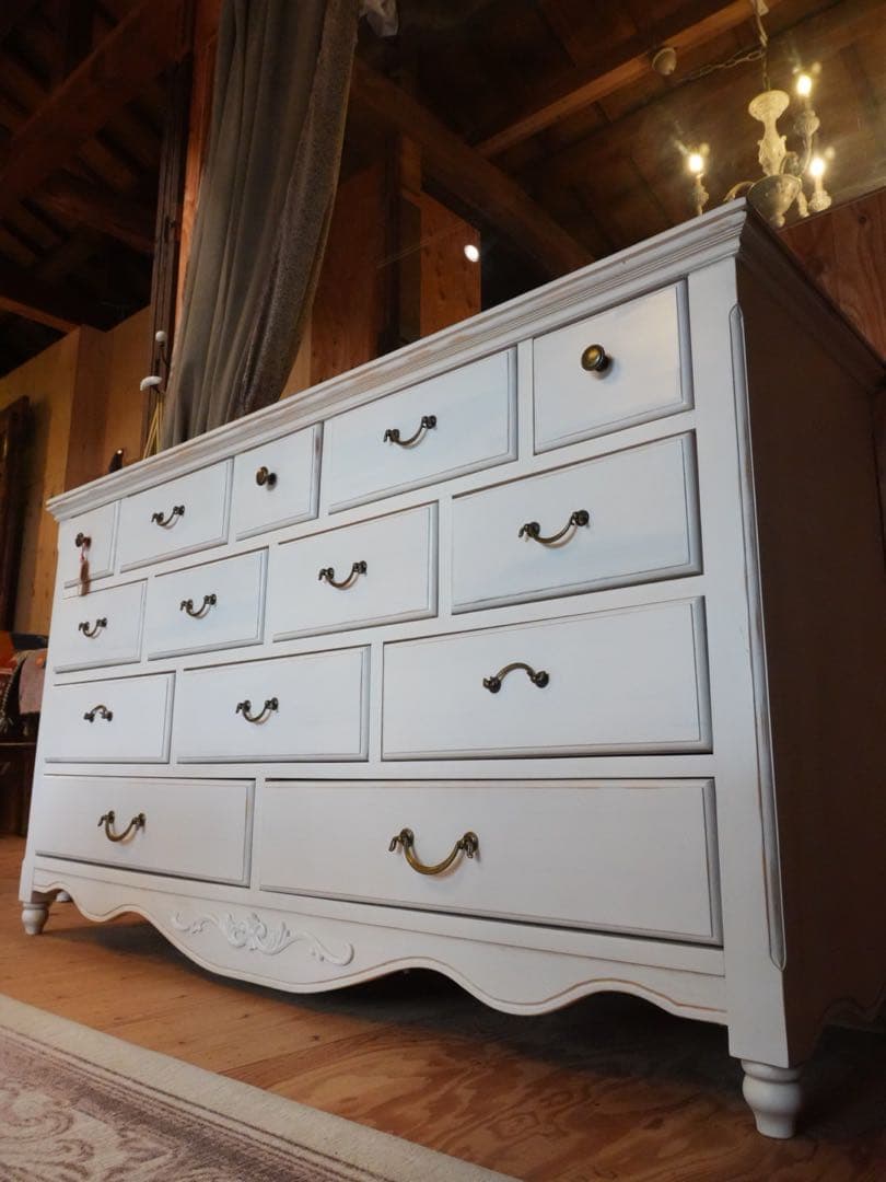 ホワイト木製ワイドチェスト ※送料別