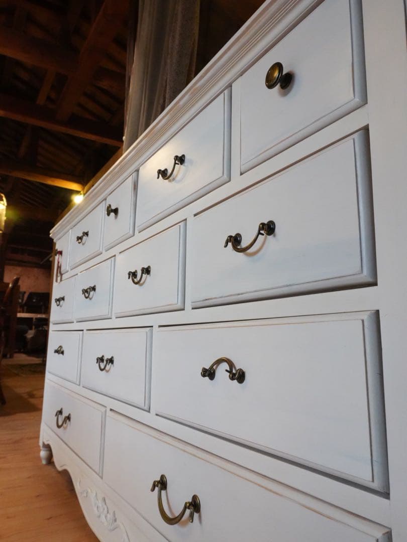 ホワイト木製ワイドチェスト ※送料別