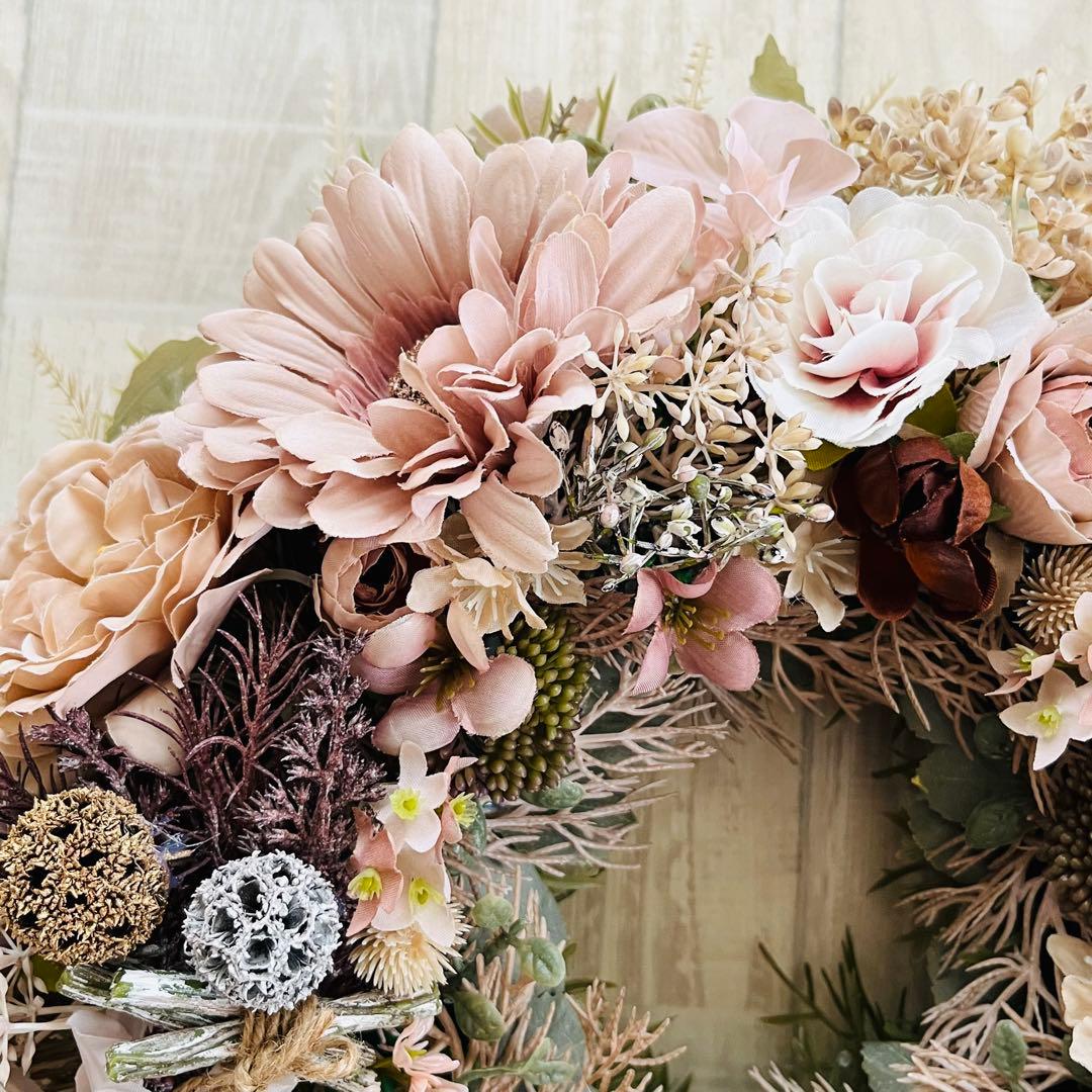 フラワーリース ナチュラルリース 玄関リース ニュアンスカラー アンティーク 大