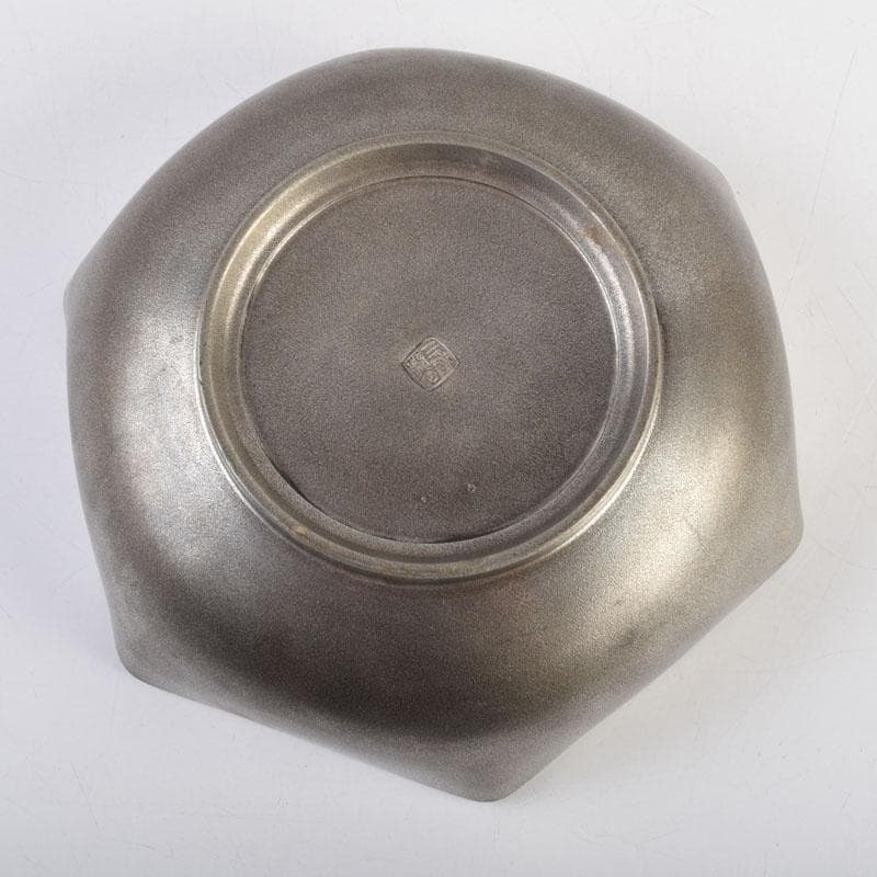 茶道具　古錫　三越製　花草文　菓子器　菓子鉢　時代箱付　V　9135