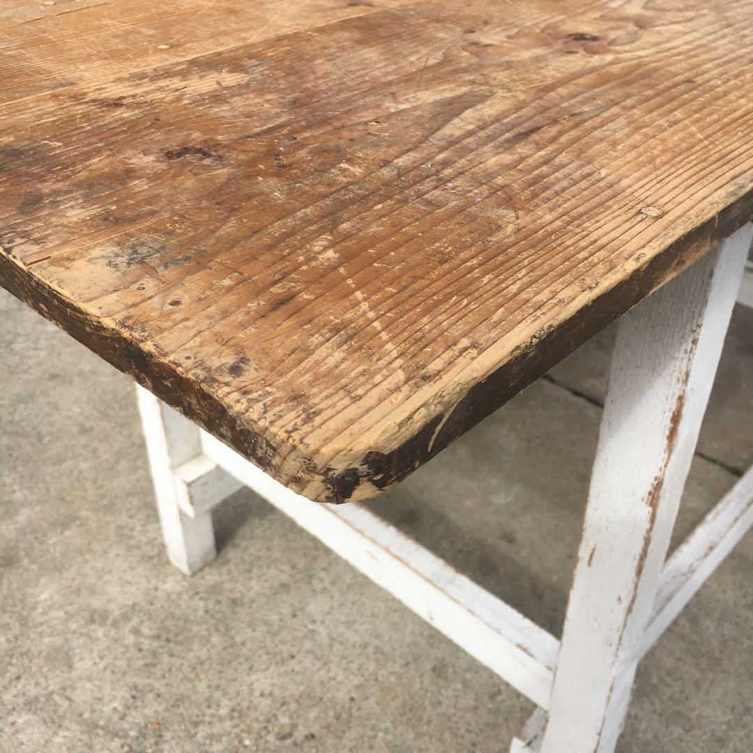 長テーブル【152cm 66cm 高さ76cm 】古材　机　シャビー 3分割天板