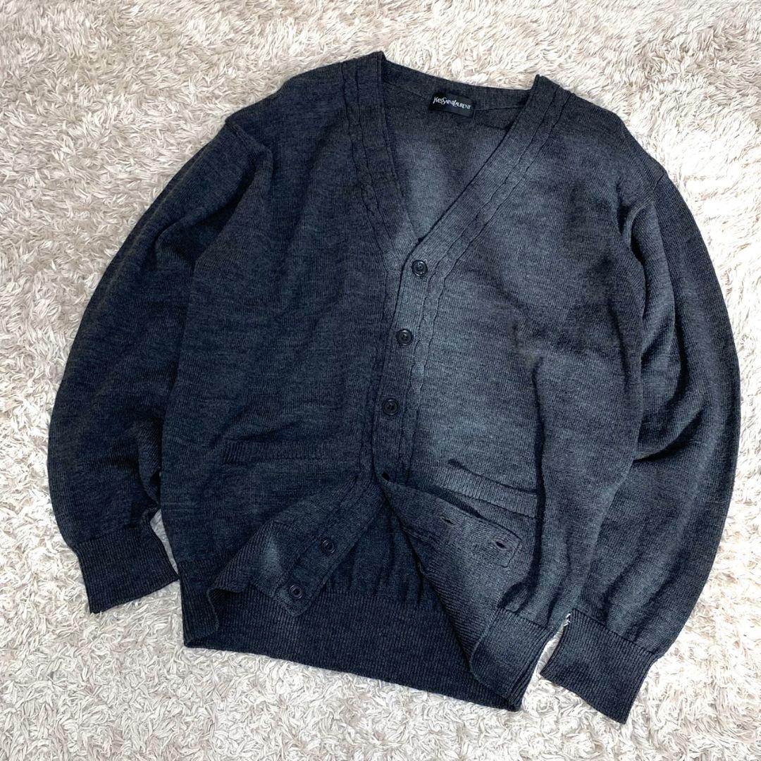 希少 イヴサンローラン Vネック グレー カーディガン Y2K ヴィンテージ