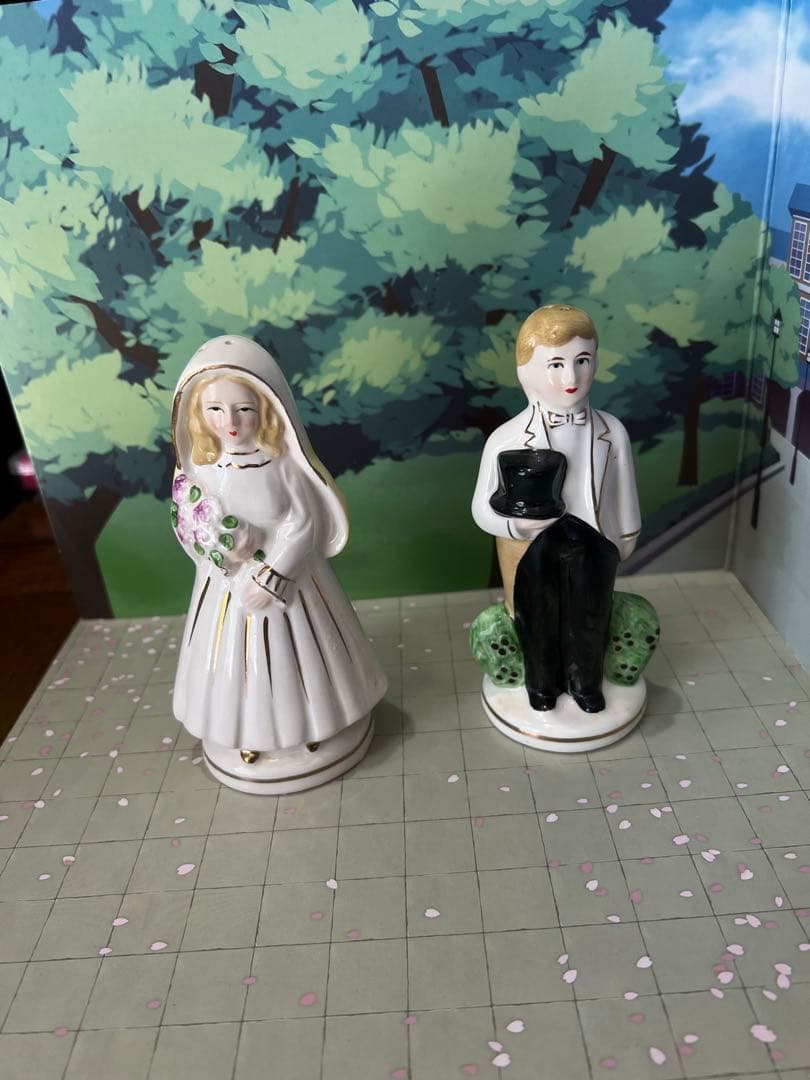 花嫁花婿陶器人形　老夫婦　ウエディングボード飾り