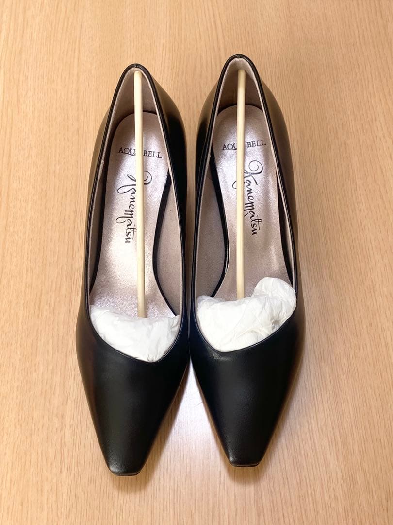 新品未使用　銀座かねまつ　スクエアトゥパンプス　本革　黒　23cm