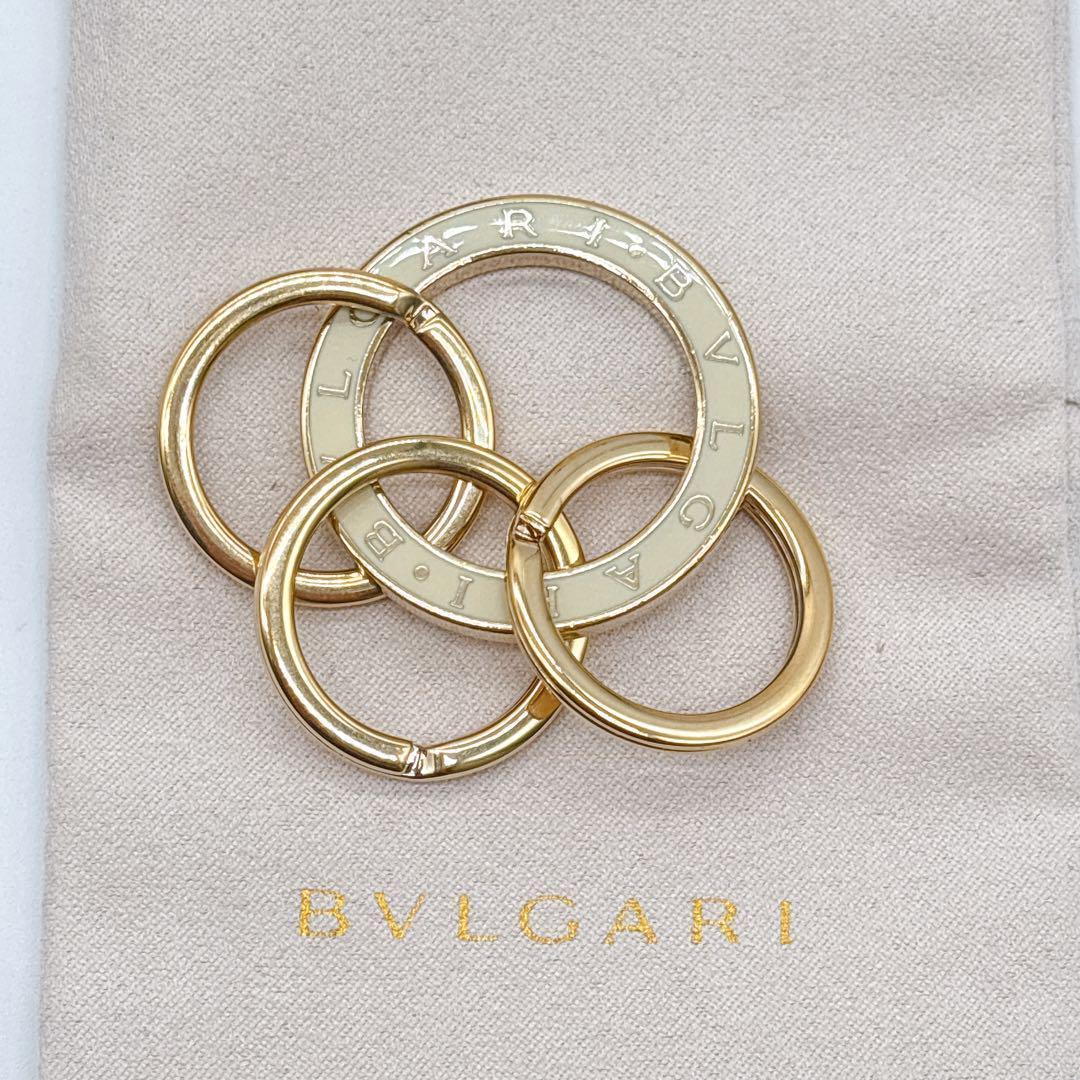 【美品】BVLGARI　ブルガリ　3連キーリング　キーホルダー　チャーム　金 白