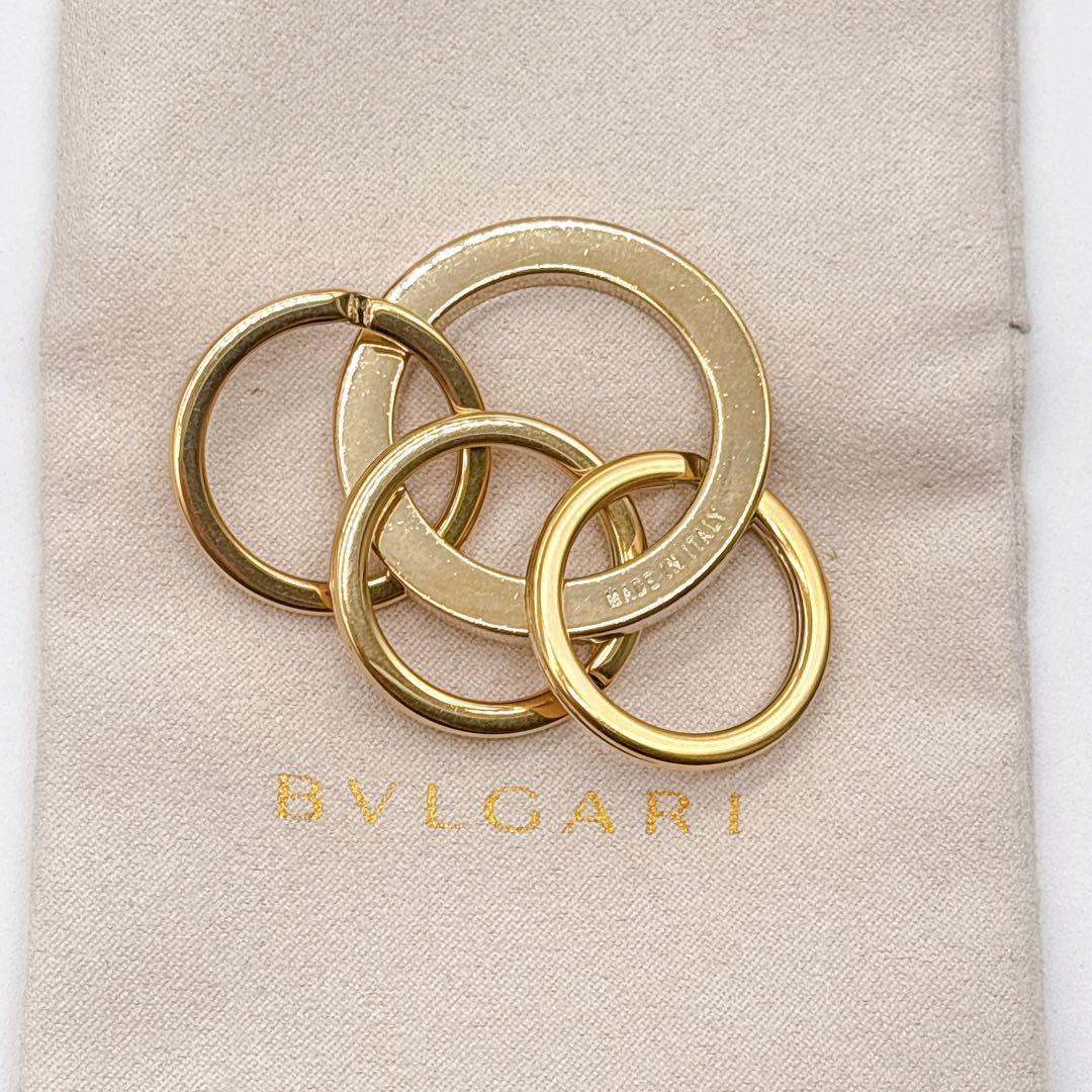 【美品】BVLGARI　ブルガリ　3連キーリング　キーホルダー　チャーム　金 白