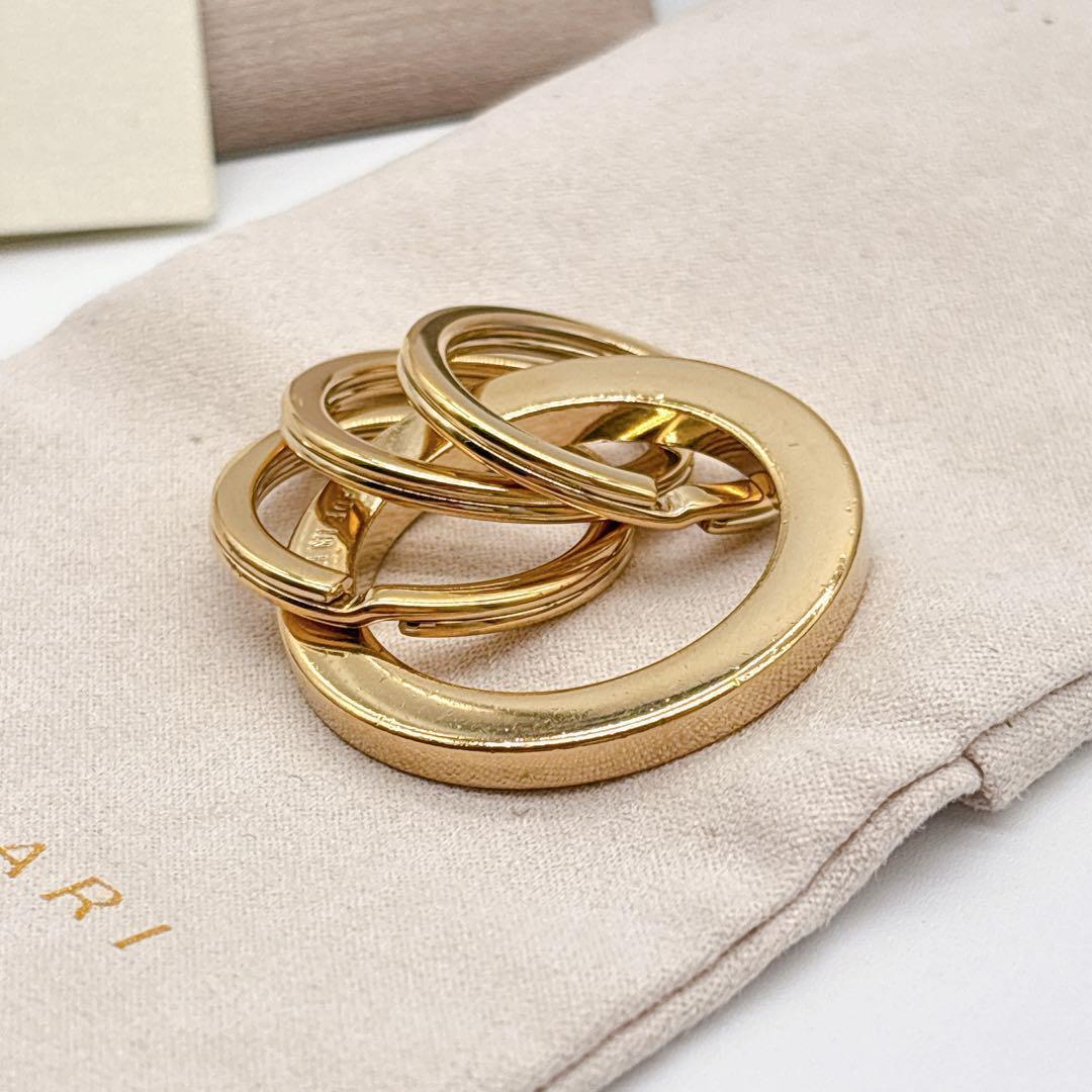 【美品】BVLGARI　ブルガリ　3連キーリング　キーホルダー　チャーム　金 白