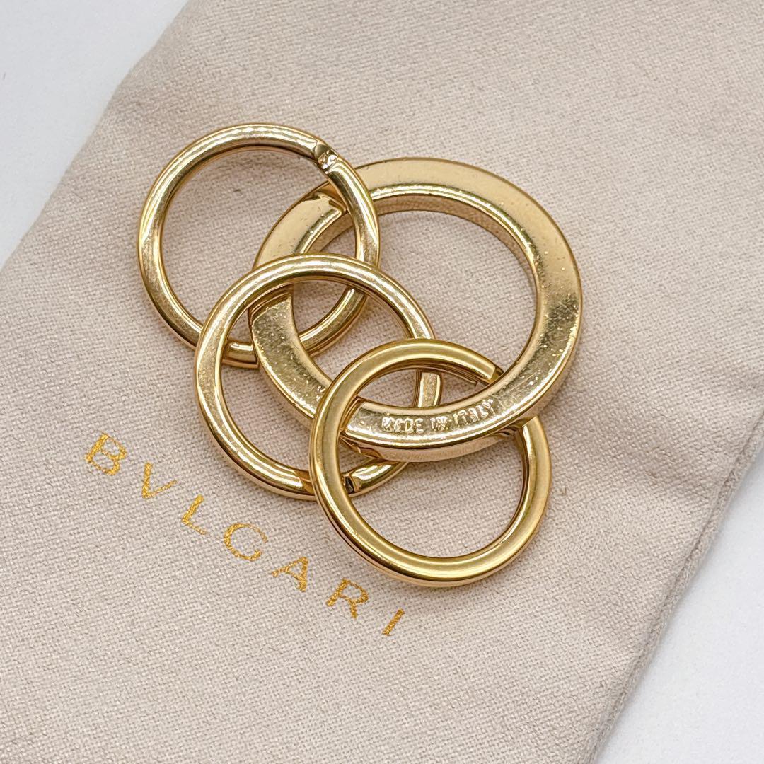 【美品】BVLGARI　ブルガリ　3連キーリング　キーホルダー　チャーム　金 白