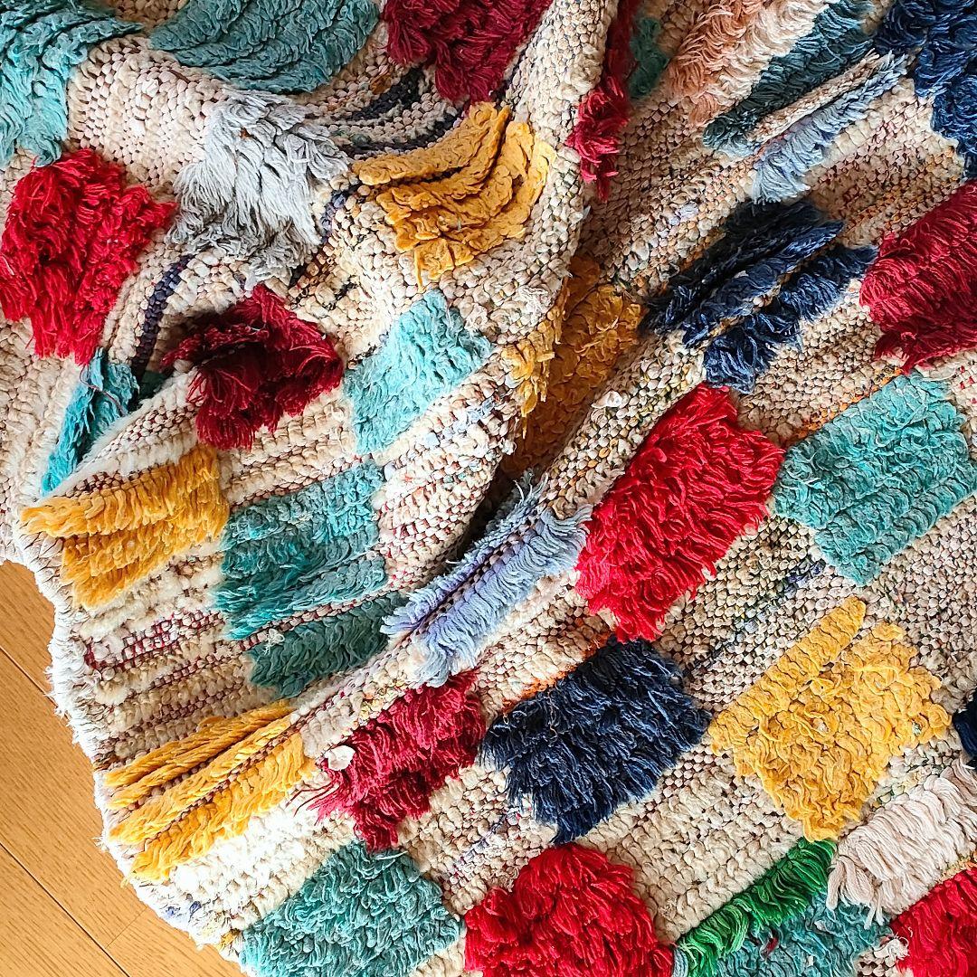 ヴィンテージ モロッコ製 カラフル チェックラグ 203×102cm