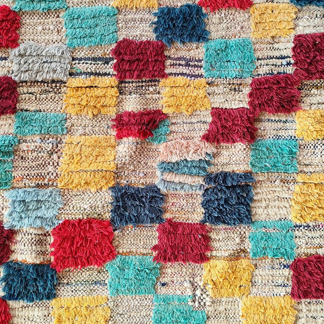 ヴィンテージ モロッコ製 カラフル チェックラグ 203×102cm