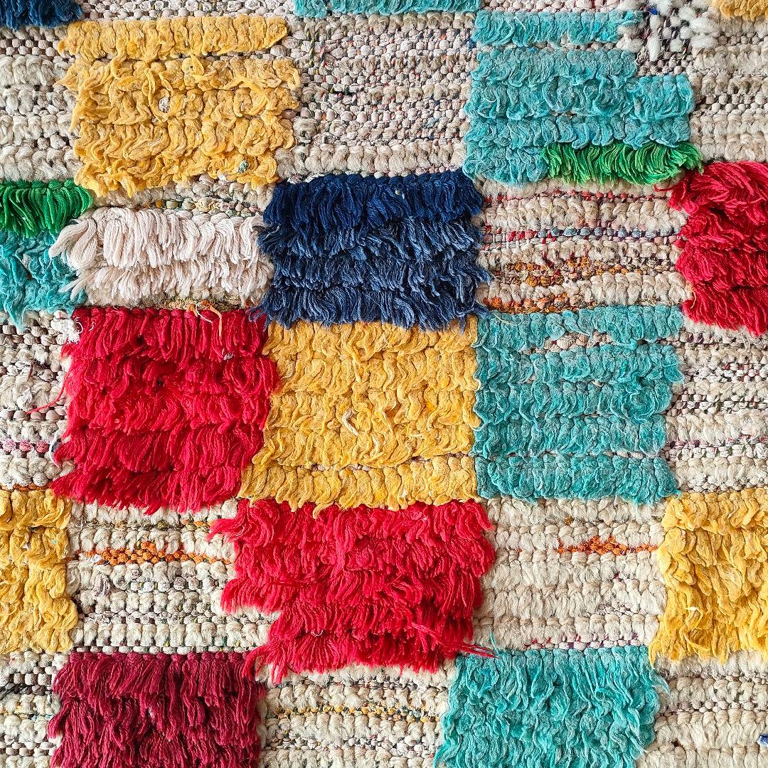 ヴィンテージ モロッコ製 カラフル チェックラグ 203×102cm